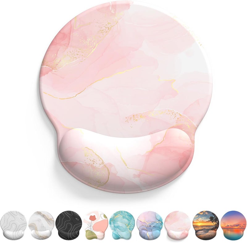 eulps Mouse Pad with Wrist Rest, Comfortable Computer Mousepad with Gel Wrist Support Smooth Surface and Non-Slip PU Base for Pain Relief, Laptop, Office & Home (Pink Marble) - Image 1